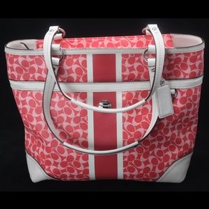 EUC Coach Chelsea Signature Stripe Tote Pink/White